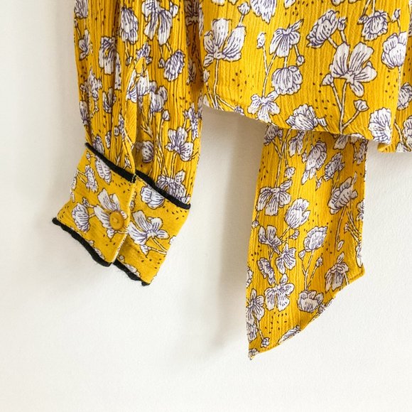 Designers Society Floral Print Tie-Neck Blouse in Sunflower Yellow Size XS - Picture 6 of 7